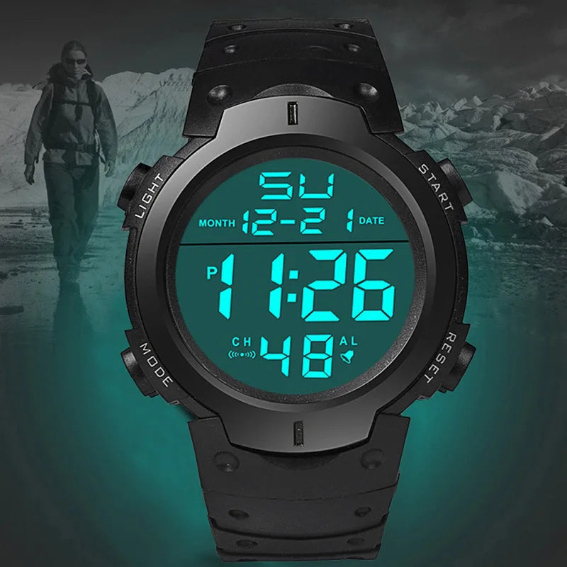 Montre électronique de sport pour homme, étanche, lumineuse, multifonction, pour le fitness en plein air, grand écran
