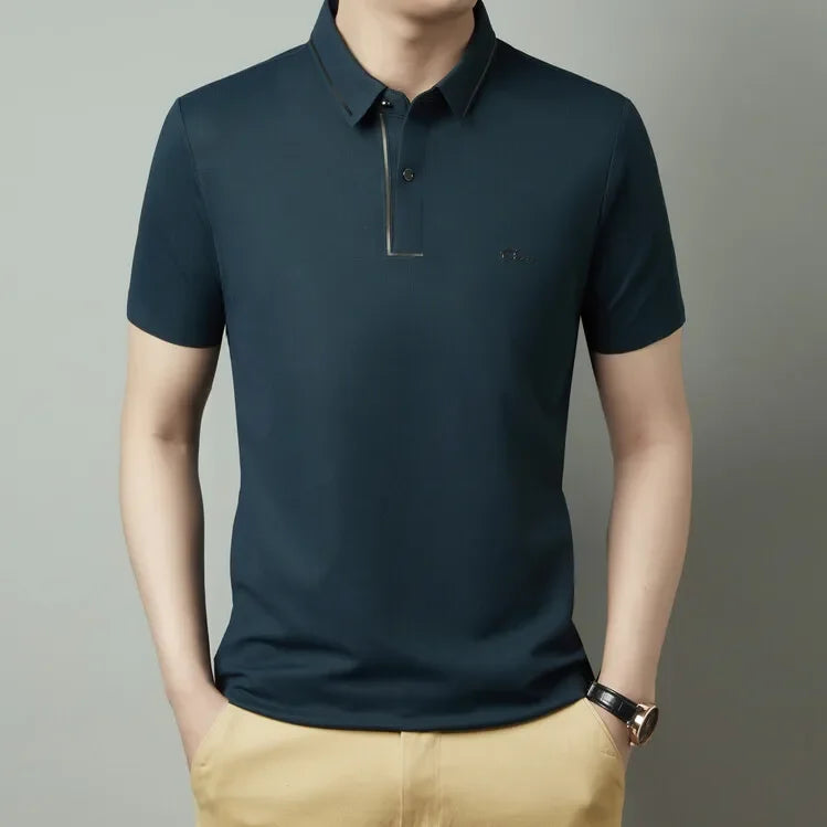 Polo de hombre, sin costuras, prémium, de lujo, tela fresca, casual de negocios, golf, corte ajustado, blusa con cuello, camiseta