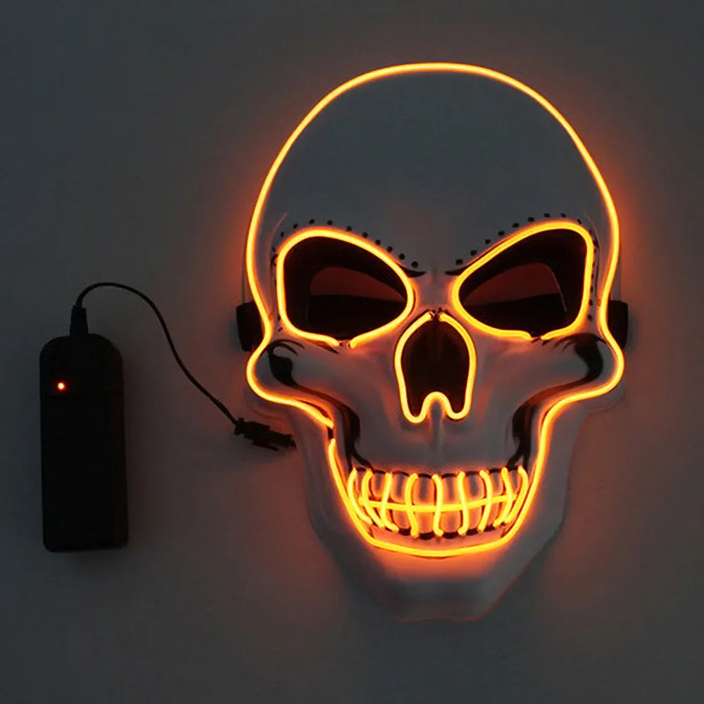 Máscara de calavera de terror de Halloween, máscara de luz fría LED, máscara LED de Halloween, máscara de cosplay, decoración de fiesta de Halloween, máscaras de calavera luminosas