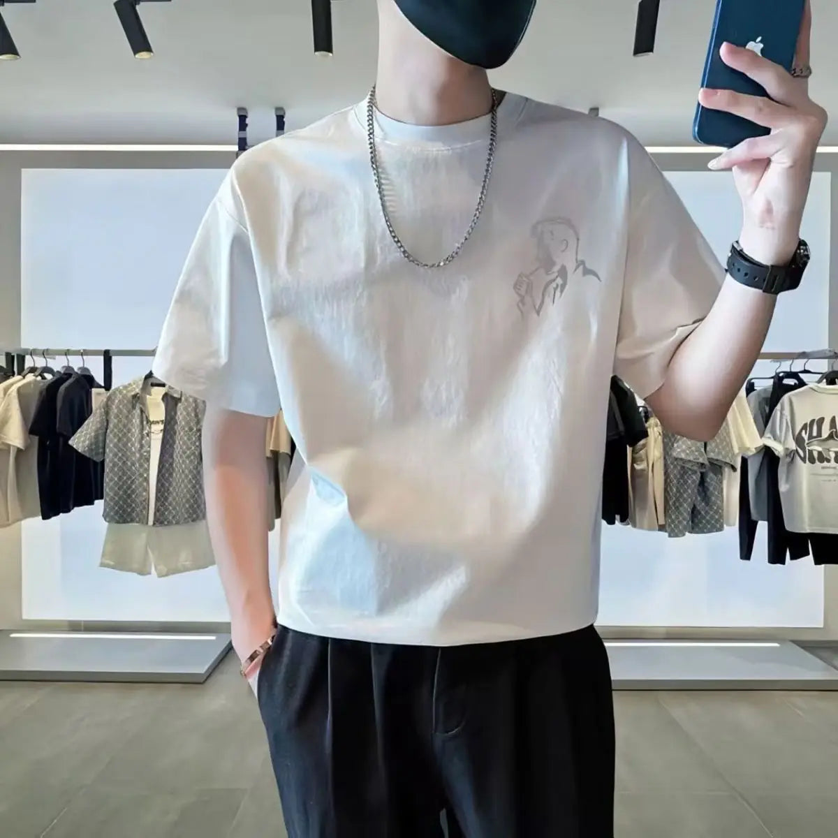 Camiseta de Lujo de Manga Corta para Hombre Moda Verano Algodón Premium de Alta Gama Cómoda Transpirable Ropa Urbana Uso Diario