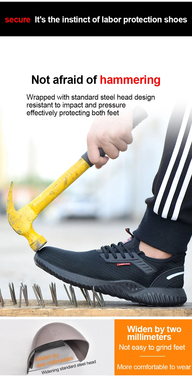 Zapatillas de trabajo con puntera de acero para hombre, zapatos de seguridad a prueba de perforaciones, botas de trabajo, calzado de seguridad indestructible de moda