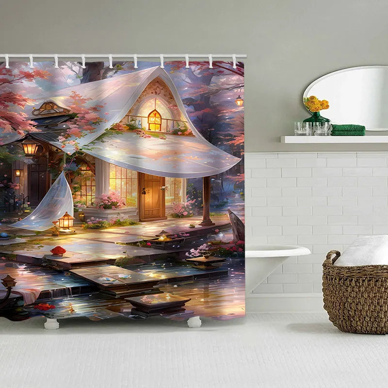 Dream view Cottage Bathing Curtain Bathroom Shower Curtain Waterproof With 12 Hooks Home Deco Free Ship