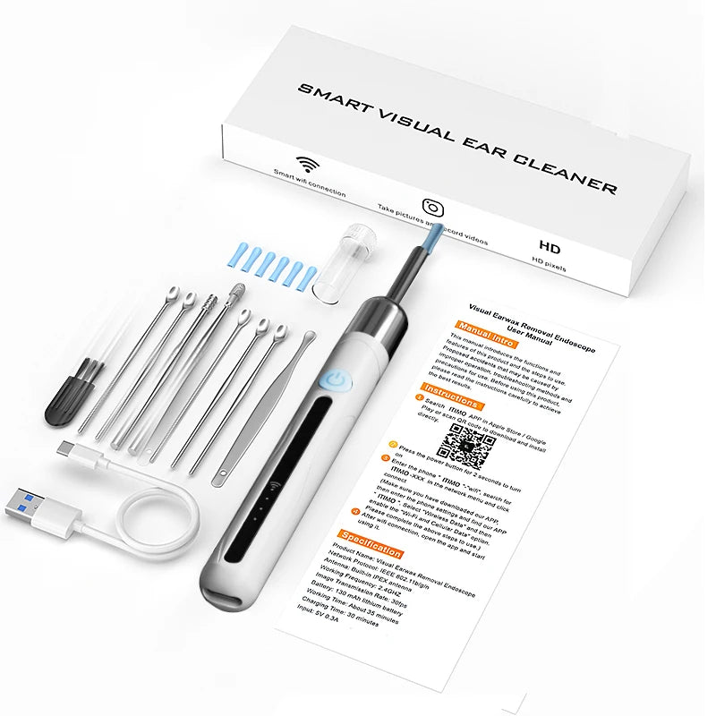 Cámara de limpieza visual de oídos WIFI, removedor de cerumen digital con 6 LED, resistente al agua, 4.2MM HD1080P, estuche con cucharas para oídos