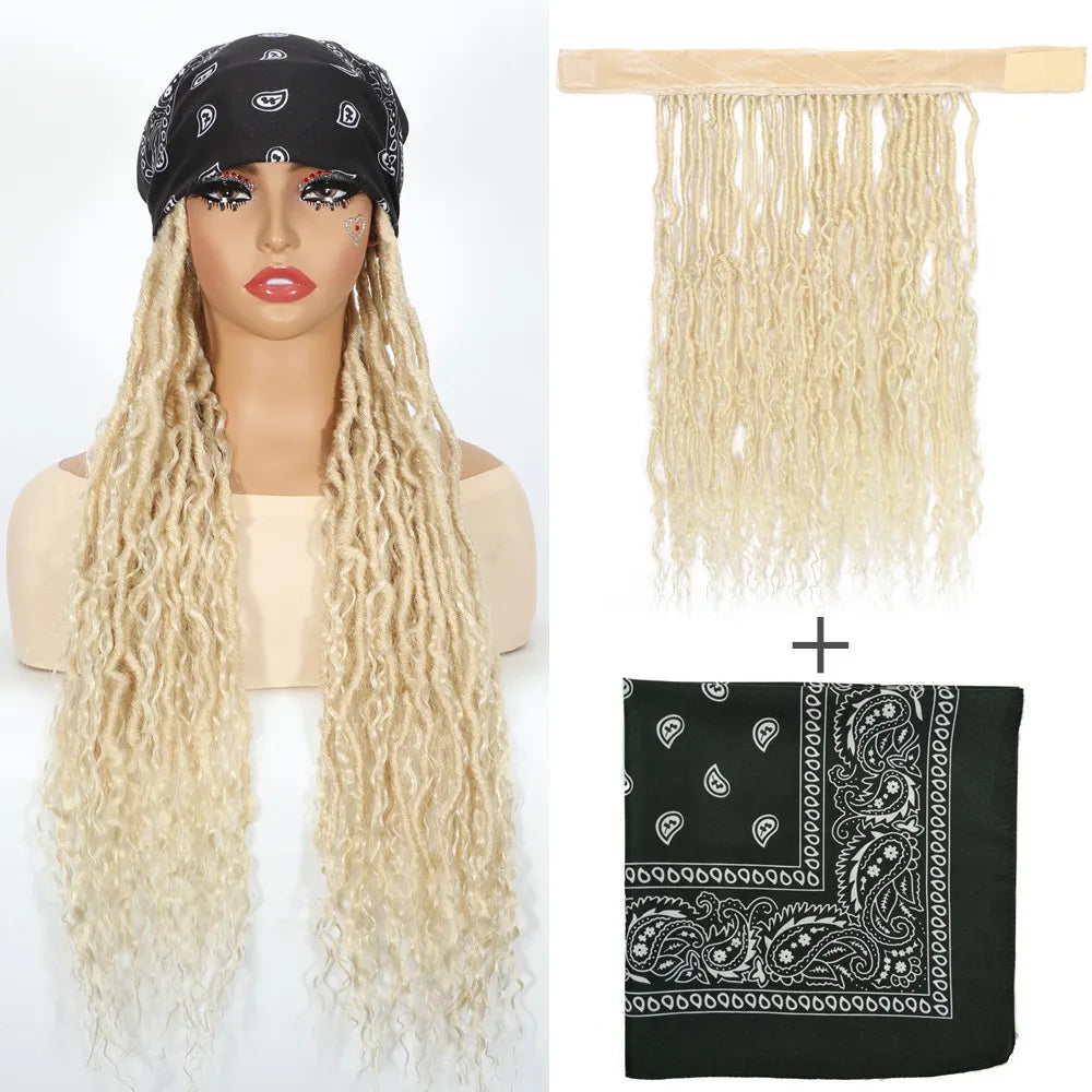 SQRDGQ Synthetic Crochet Hair Woman Wigs Headband Twist Braided Synthetic Wig With Turban Braiding Hair Brown Black Wig Female