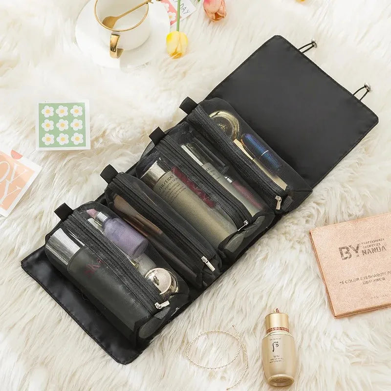 Bolsa de cosméticos desmontable de gran capacidad, 4 en 1, portátil, plegable, de viaje, para guardar cosméticos, neceser