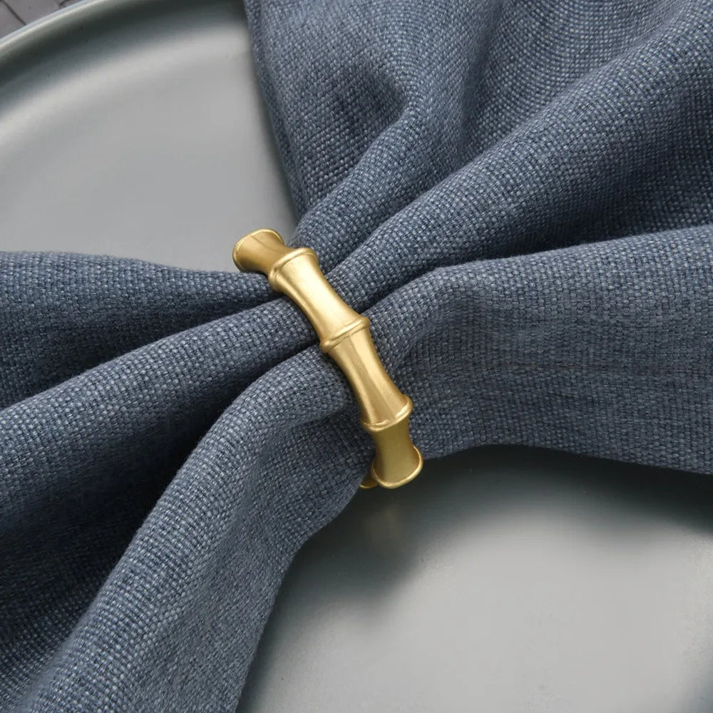 Servilleteros Anillos de Metal Dorado con Diseño de Bambú para Fiestas, Versátiles, para Bodas, Cenas y Decoración de Mesa