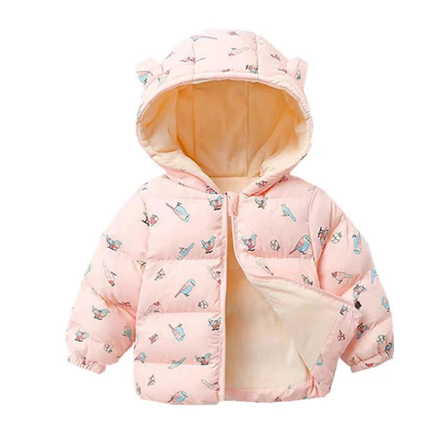 Chaqueta polar de invierno para bebés y niños, abrigos de dibujos animados para niños, chaquetas de plumón cálidas con capucha para otoño, ropa de abrigo cálida de felpa para niñas