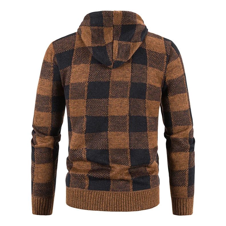 Chaqueta a cuadros nueva para hombre, suéter con capucha, forro polar de otoño e invierno, ropa informal gruesa y cálida, cortavientos para el frío