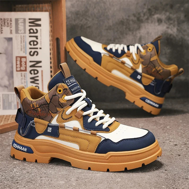 Mens Sports Shoes Autumn Winter New High Top Fashion Color Blocking Design Wear-resistant Snug Sports Mens Short Boots