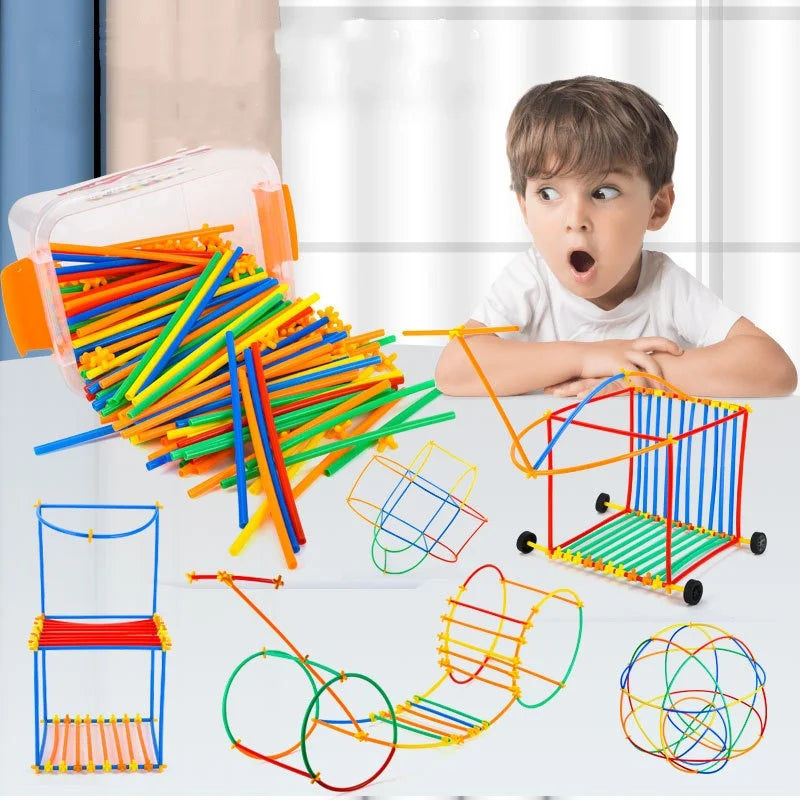 Jouets de construction de paille à faire soi-même, jouets éducatifs d'ingénierie de motricité colorée, jouets de construction STEM