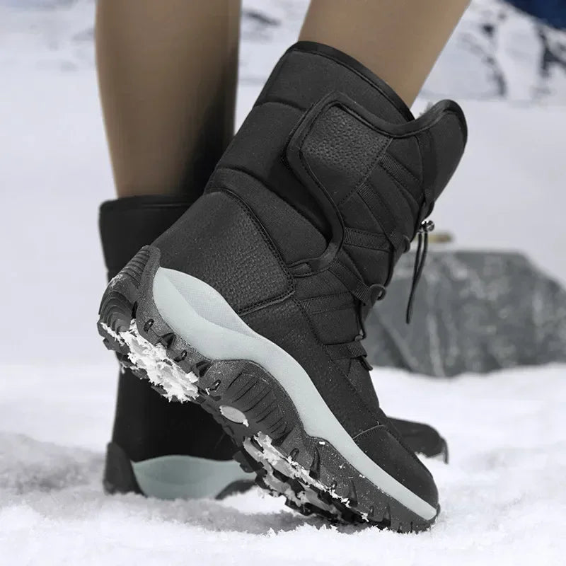 New Winter Women Boots Warm Plush Mid-Calf Women's Snow Boots Lace-up Outdoor Waterproof Hiking Boots Chaussures Femme Size 42