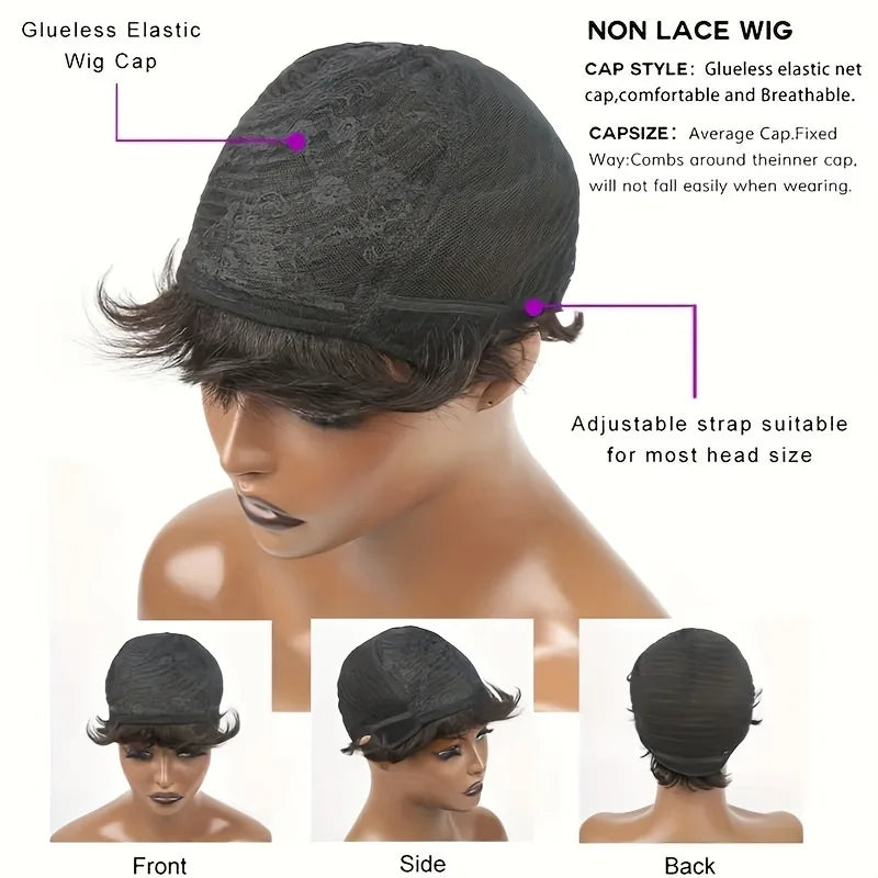 Short Layered Pixie Cut Wig For Black Women Full Machine Made Brazilian Human Hair Wigs