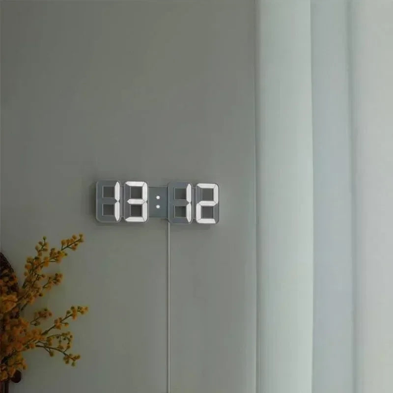 Reloj digital de pared, decoración para dormitorio, relojes electrónicos ajustables, relojes 3D LED para decoración del hogar, reloj con modo nocturno que brilla.