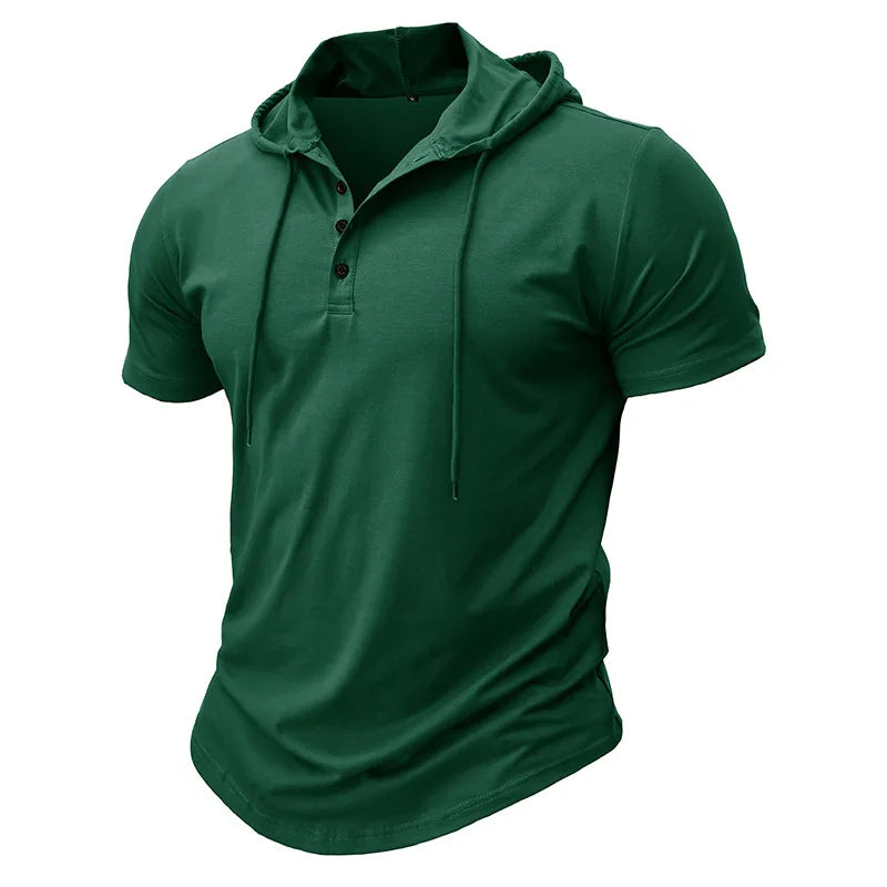 Men's Short-sleeved T-shirts for Sports and Fitness American-style Henley Shirt Hooded Top