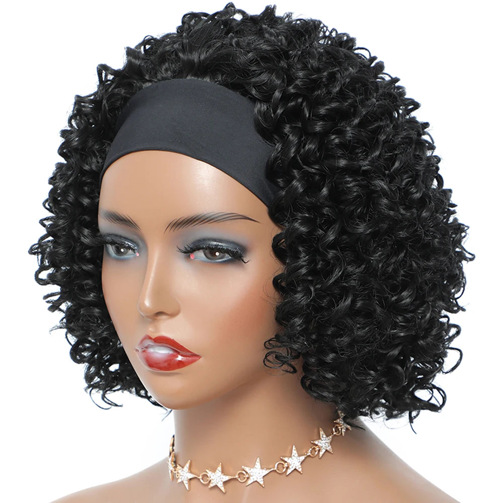 Short Deep Water Curly Headband Wigs Glueless Afro Kinky Deep Curly Wigs for Black Women 1B Black perruque femme Synthetic Wigs