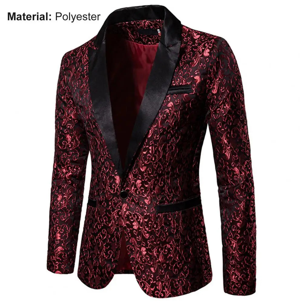 Chaqueta de hombre de lujo con jacquard, un botón, corte ajustado, cuello vuelto, de alta calidad, para bodas y banquetes