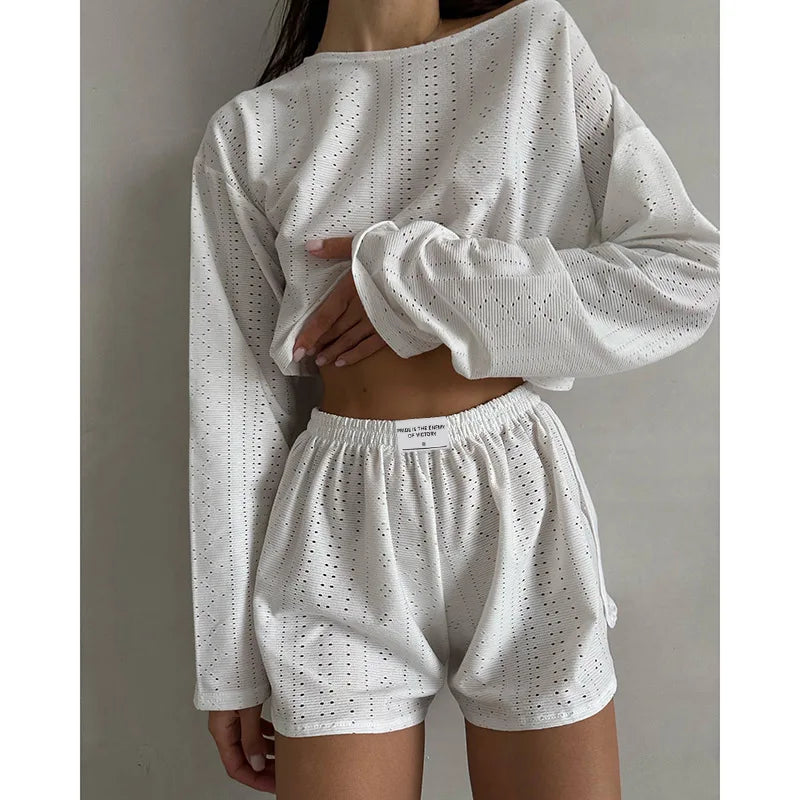 Conjunto de pijama para mujer, ropa de dormir, ropa de descanso, otoño, suave y cómodo, tops de manga larga con pantalones cortos, pijama de mujer, ropa de casa, 2 piezas