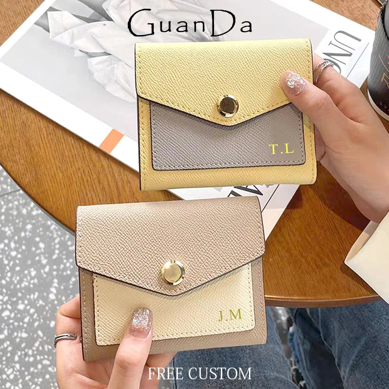 Luxury Designer Short Wallet For Woman Genuine Leather Custom Initials Card Holder Fashion Brand Lady Cow Leather Coin Purse
