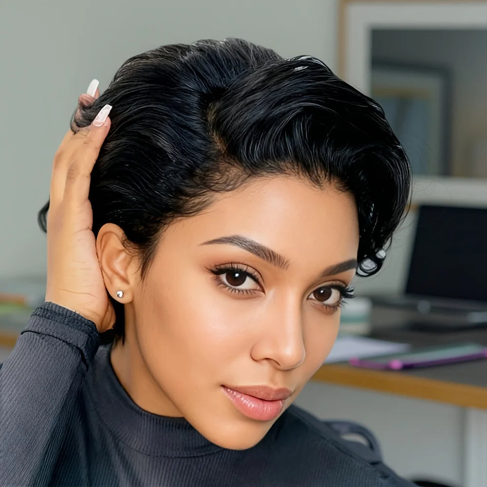 6" Lace Pixie Cut Wig (Curly)