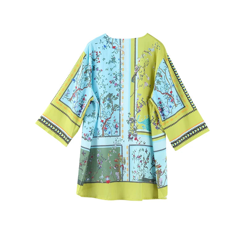 Conjunto de pantalones largos estampados para mujer, elegante camisa de manga larga con cuello en V, pantalón ancho holgado, traje de verano de 2 piezas para mujer, estilo urbano