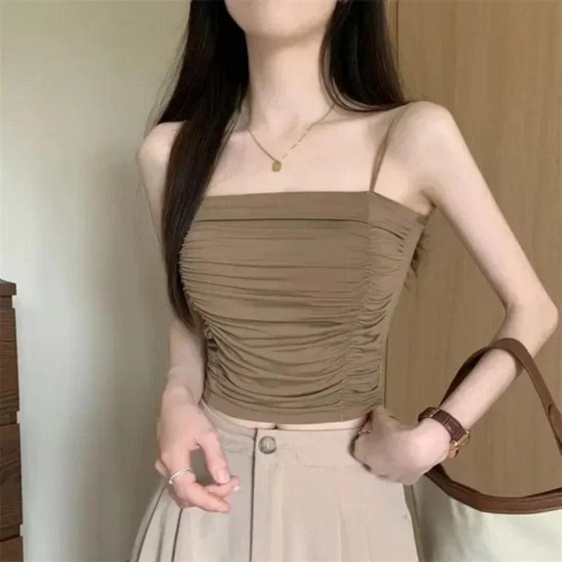 Camisetas sin mangas para mujer, tops sexys, tops de tubo para niñas con tirantes, camisola blanca para mujer, sujetadores acolchados, ropa de mujer, corsé.