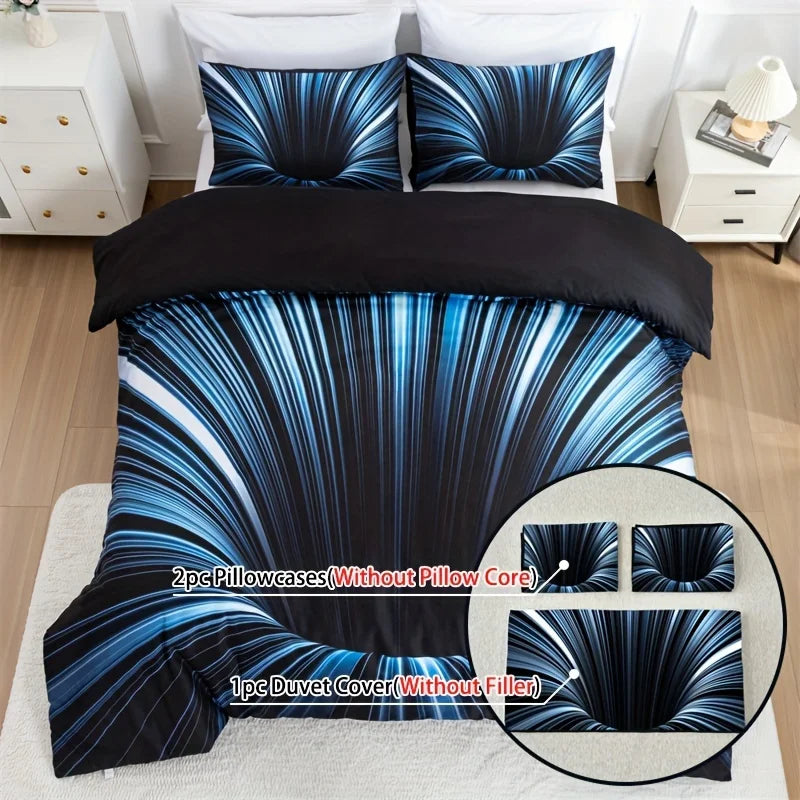 Juego de funda nórdica de 3 piezas azul y negro, funda de cama 3D, decoración de dormitorio para hombres, mujeres y adultos, tela cómoda y suave, sin núcleo de almohada