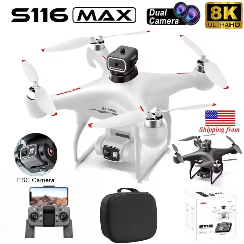 S116 MAX FPV Drone – Dual 8K Cameras, Triple Battery, 360° Smart Avoidance