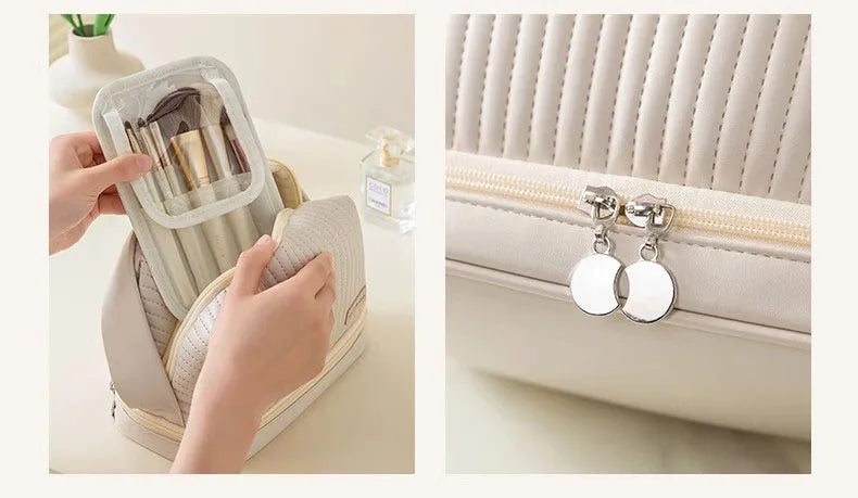 Bolsa de maquillaje de gran capacidad, estuches de cosméticos para mujer, organizador de maquillaje, neceser de belleza portátil, artículos de viaje esenciales, neceser de aseo.