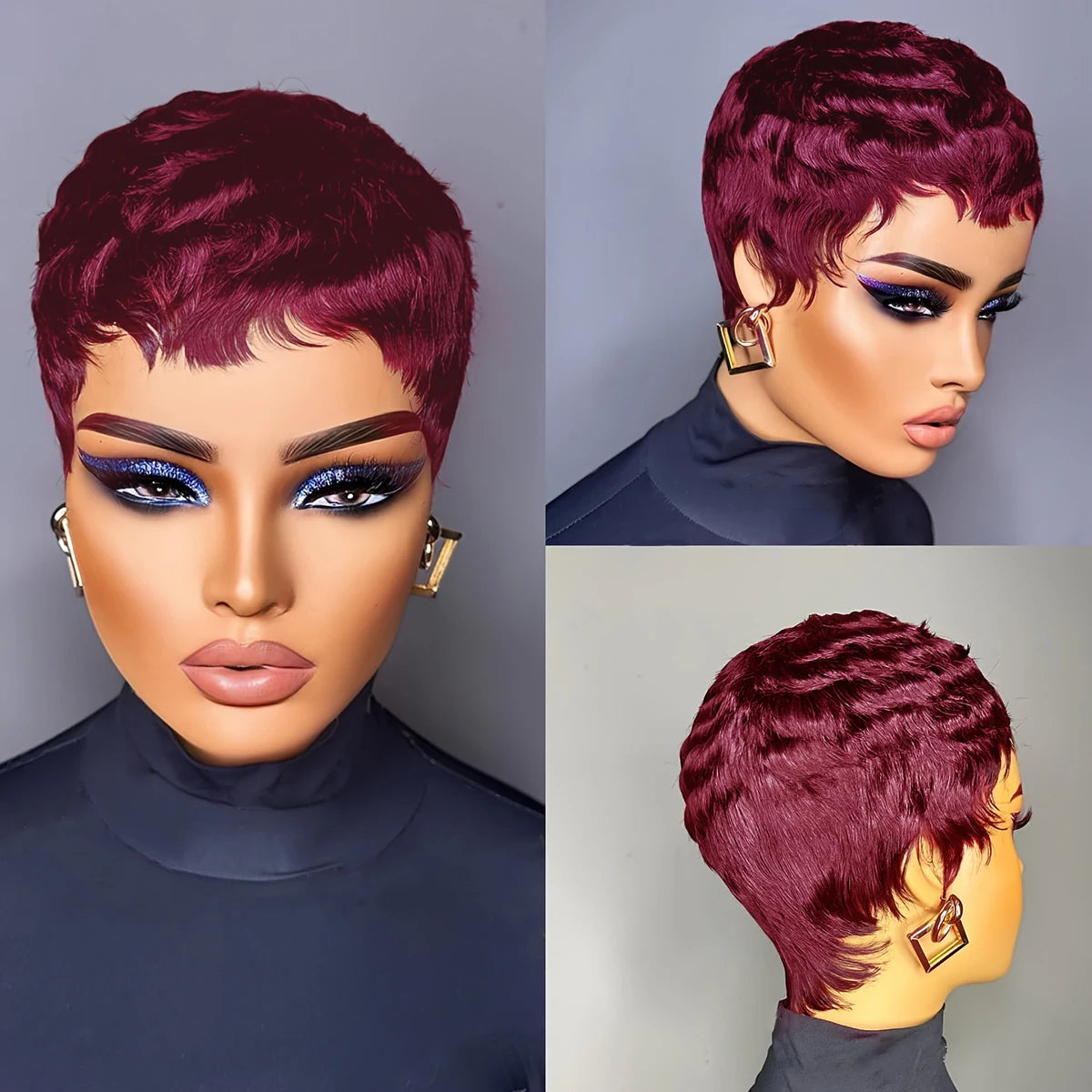 Curly 99J Natural Color Wig Human Hair Full Machine Made Wigs Short Human Hair Wigs for Women