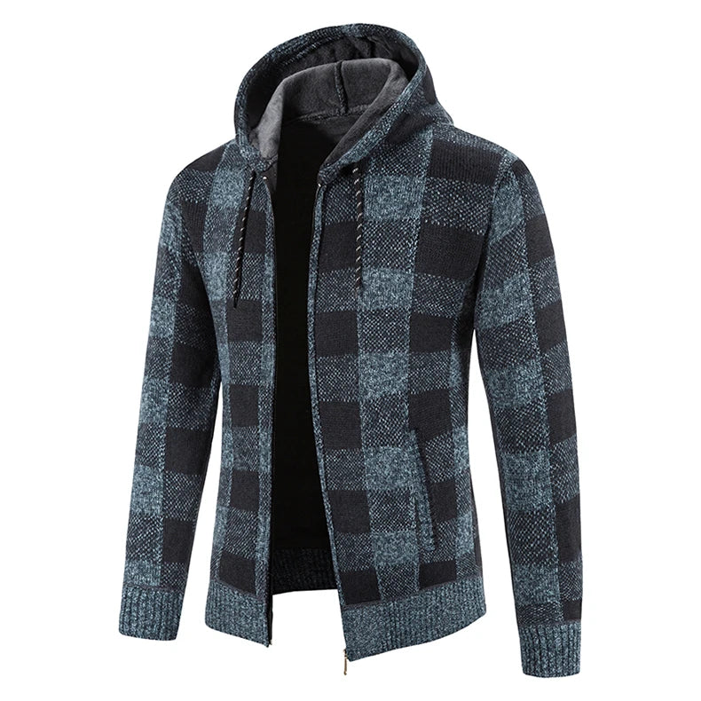 Chaqueta a cuadros nueva para hombre, suéter con capucha, forro polar de otoño e invierno, ropa informal gruesa y cálida, cortavientos para el frío