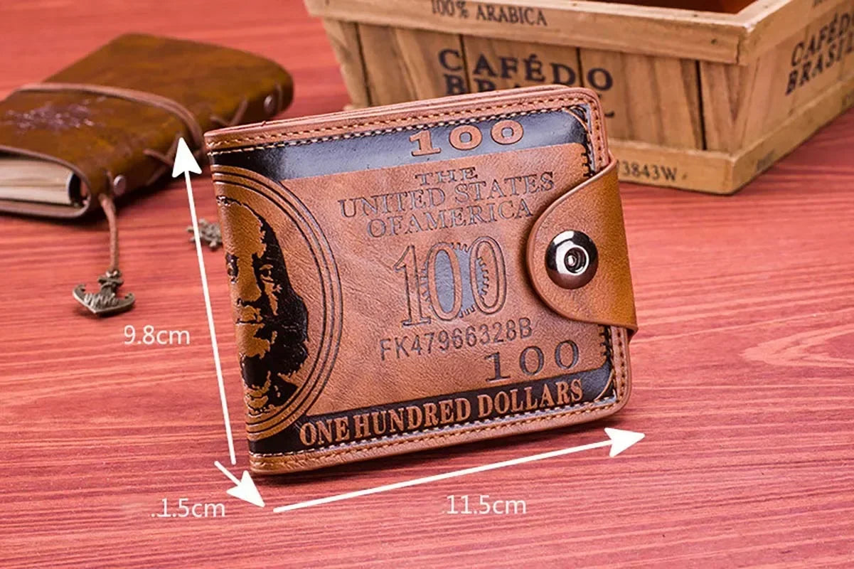 Carteras de moda con patrón de billetes de 100 dólares estadounidenses, tarjetero de cuero para fotos de gran capacidad para hombre