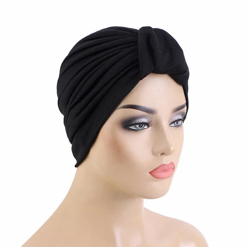 Sombrero turbante indio nuevo con nudo y lazo para mujer, hijab musulmán, pañuelo africano para la cabeza, gorro, gorro para pérdida de cabello, gorro de quimioterapia, pañuelos para la cabeza
