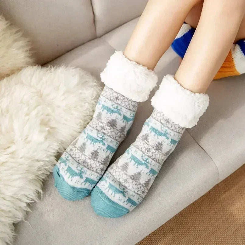 Fuzzy Thermal Sock Women Winter Warm Funny Bear Sheep Cute Kawaii Non Slip Cartoon Sleeping Soft Comfy Female Floor Slipper Sock