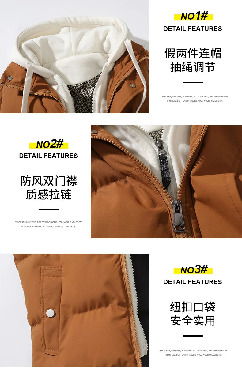 Chaleco cortavientos con capucha para hombre, chaqueta sin mangas, chaqueta de invierno, abrigo informal, chaleco grueso de algodón y plumón para hombre, abrigo grueso