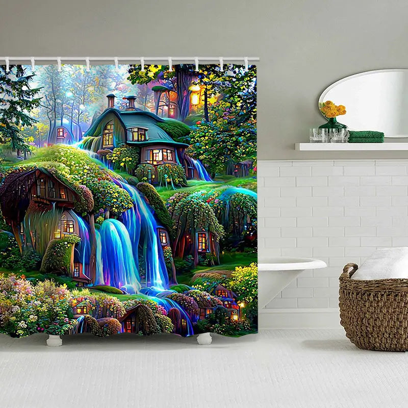 Dream view Cottage Bathing Curtain Bathroom Shower Curtain Waterproof With 12 Hooks Home Deco Free Ship
