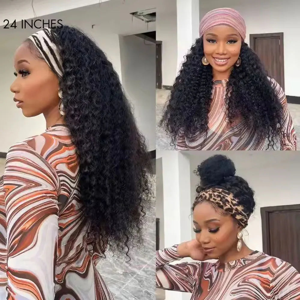 Pelucas con Diadema de Cabello Humano, Ondas Profundas, 250% Sin Encaje, Sin Pegamento, Pelucas Hechas a Máquina, Aptas para Principiantes, Pelucas Rizadass