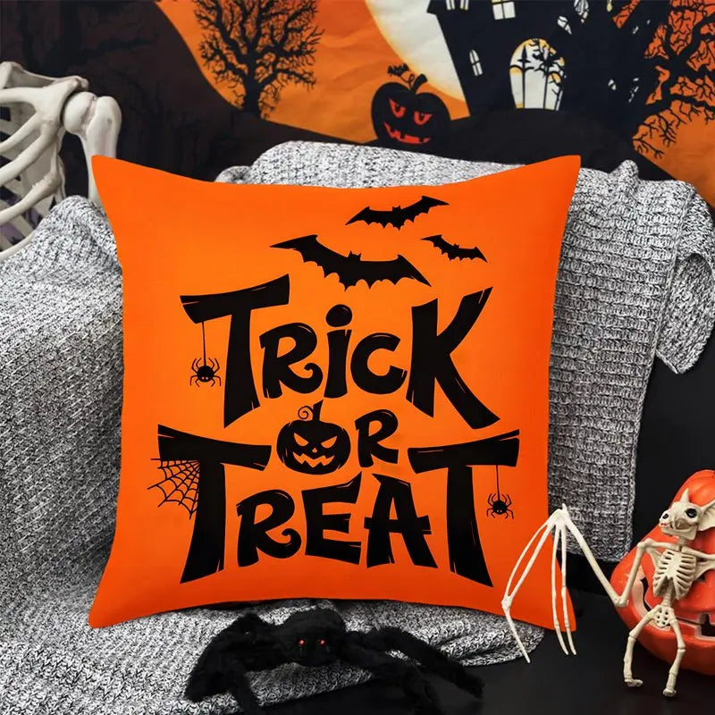 Funda de cojín de lino de Halloween, funda de almohada con temática de truco o trato, funda de almohada de calabaza y fantasma de dibujos animados, decoración para fiesta de Halloween 2025