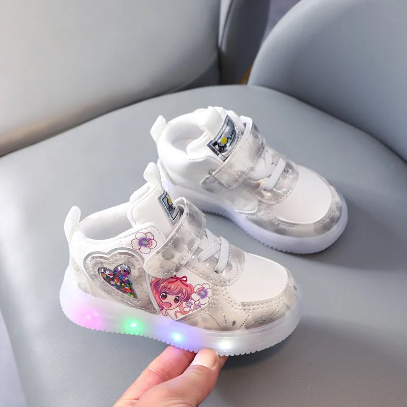 Zapatillas bonitas y luminosas de dibujos animados para niñas, zapatillas LED para niños, zapatillas luminosas para niñas