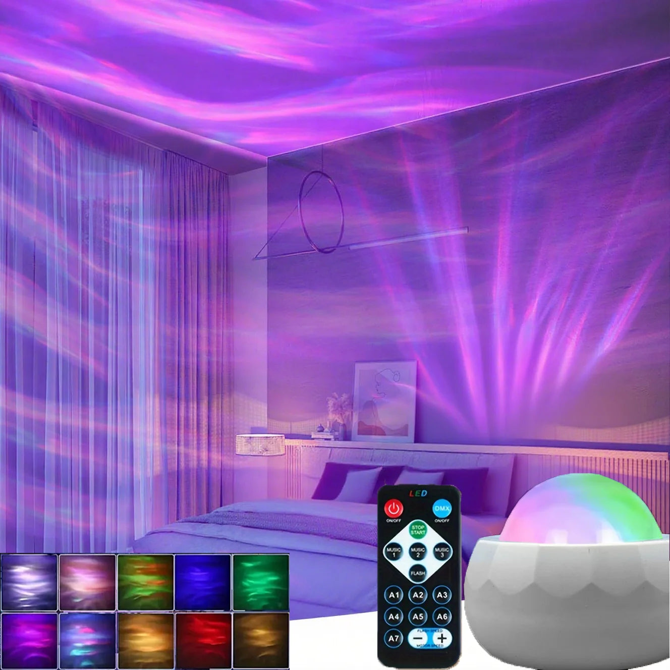 Nueva Luz Nocturna LED 7 Modos Proyector de Cielo Estrellado con Control Remoto USB Enchufe Blanco Giratorio Automático para Decoración de Dormitorio y Fiesta