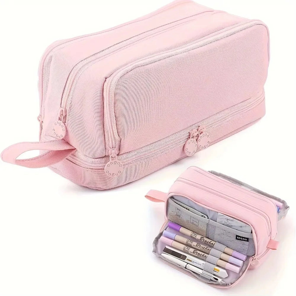 Trousse à crayons 3/4 compartiments multicouches grande capacité pour écoliers, compartiment transparent pour stylos