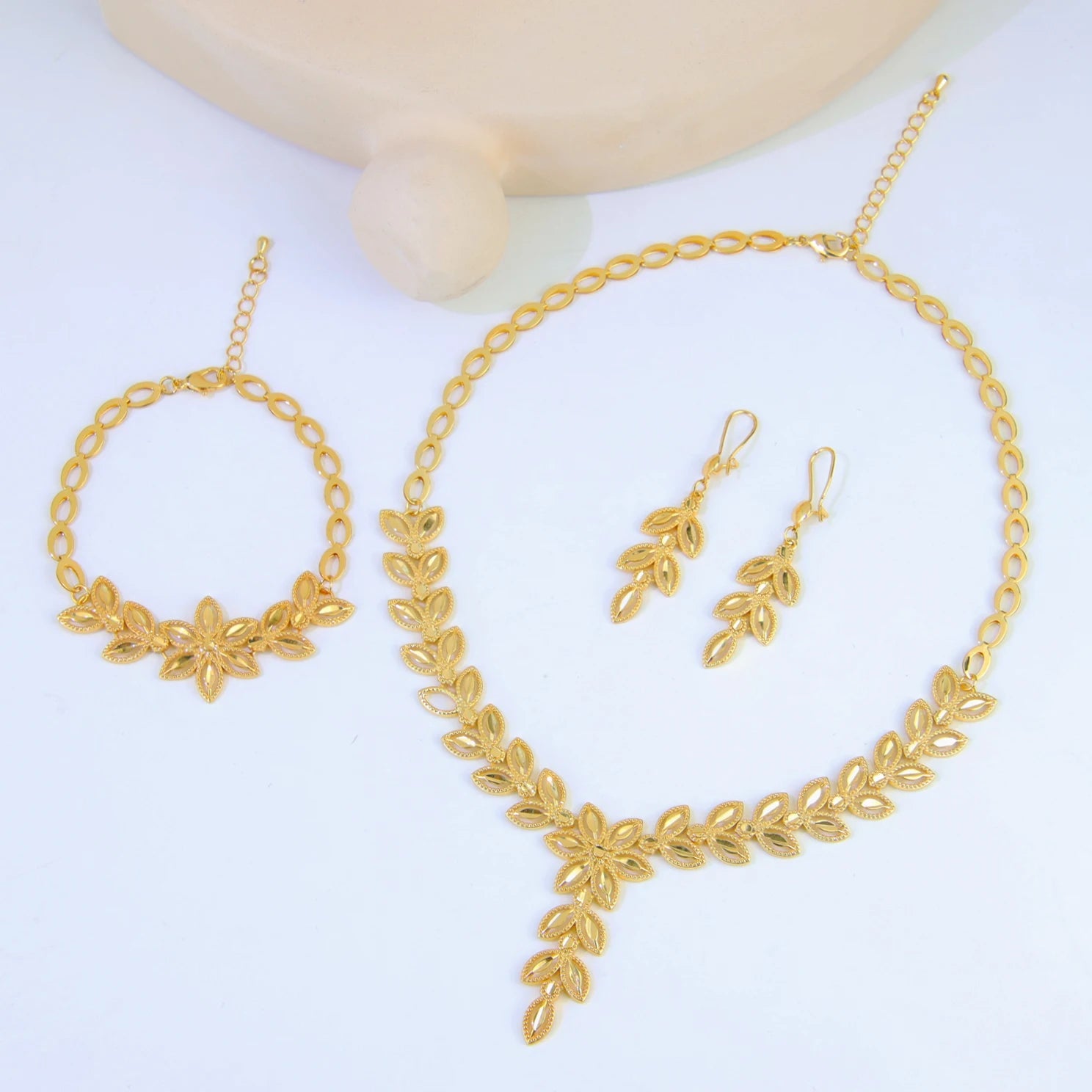 Juego de joyas de boda de lujo de Dubái, chapado en oro de 21k, collar, pulsera y pendientes de oro nupcial árabe, joyería vintage para mujer brasileña