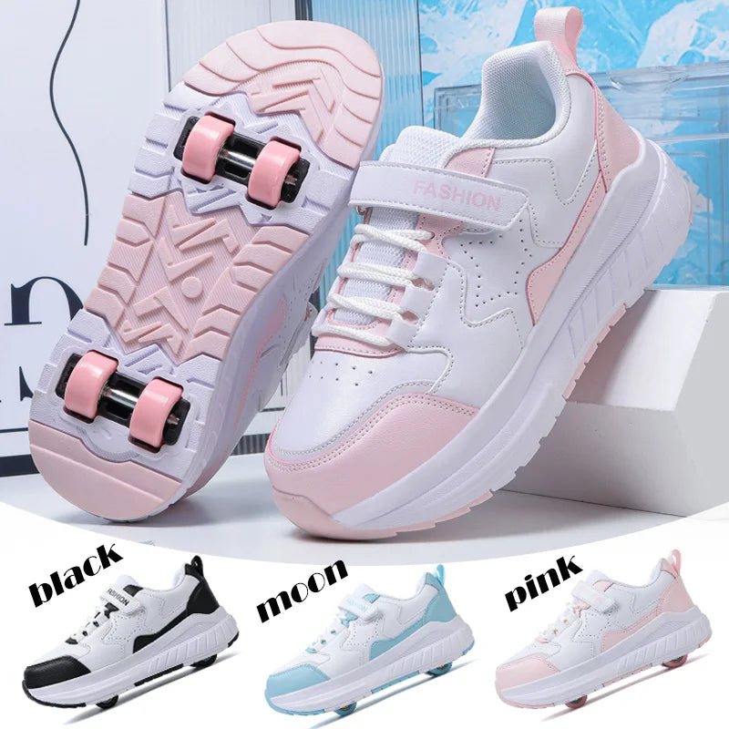 Chaussures à roulettes pour enfants, baskets de sport décontractées à 4 roues pour garçons et filles, cadeau idéal