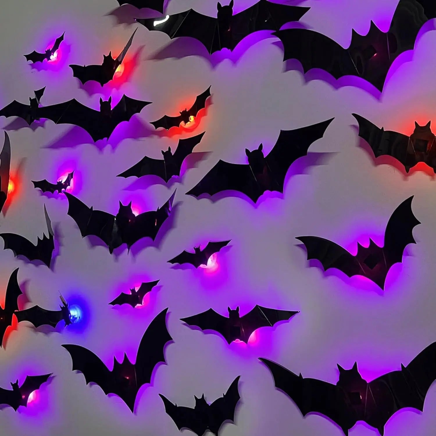 Halloween Bat Decor Night Light 3D Purple Lights Wall Sticker for Self-adhesive Decor Garden Backyard Halloween Party Decoration