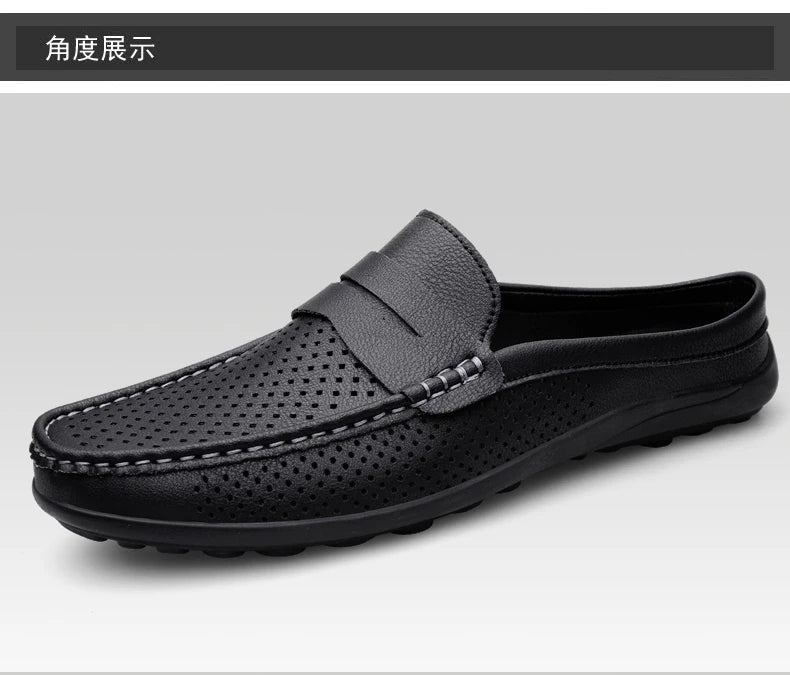 Zapatos de hombre cuatro estaciones nuevos zapatos de cuero de moda ahuecados suela blanda transpirables antideslizantes ligeros de talla grande informales