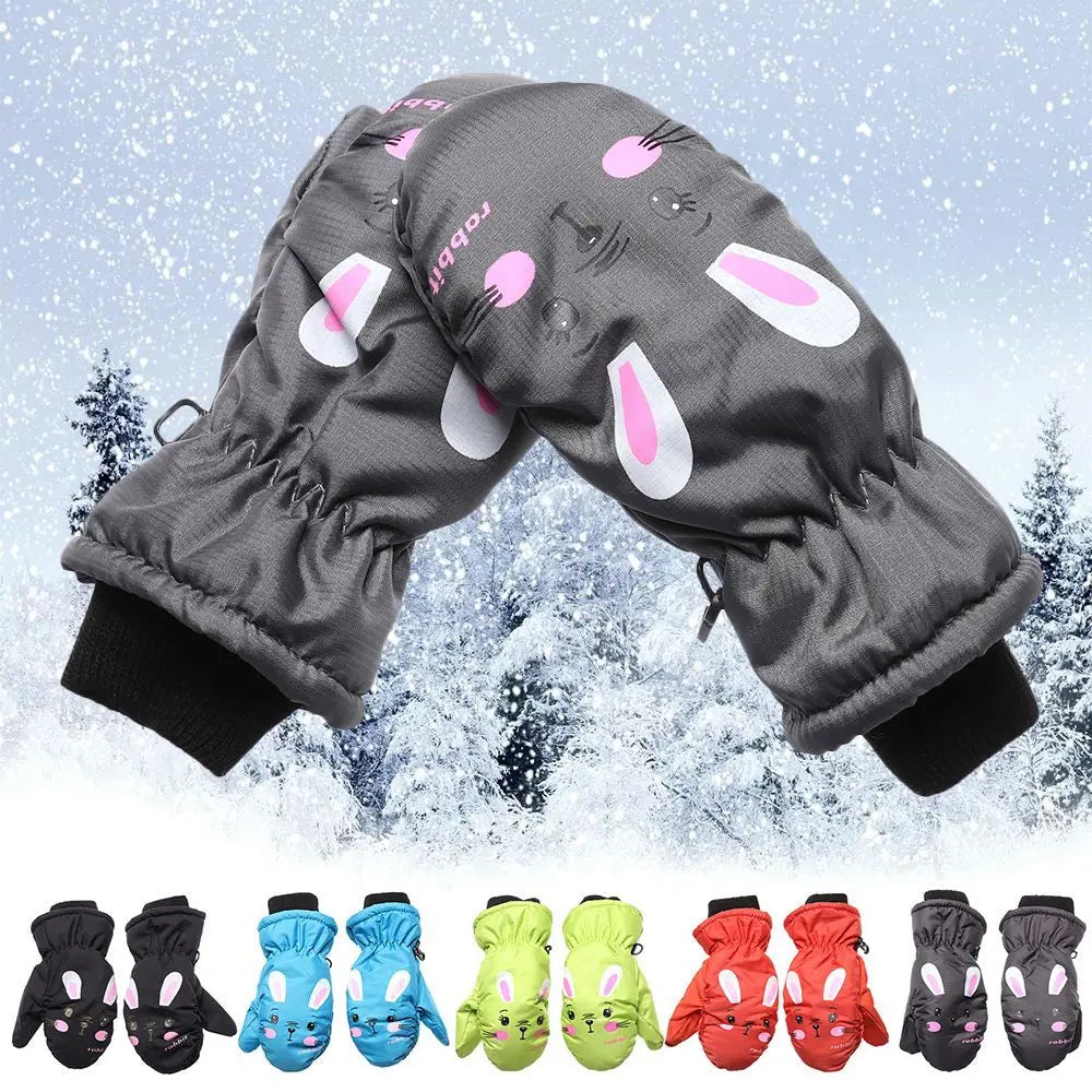 Fashion Non-slip Children Boys Girls Cartoon Rabbit Kids Ski Gloves Sports Mittens Waterproof Thick Warm