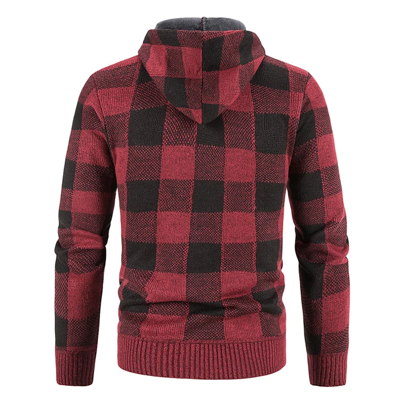 Chaqueta a cuadros nueva para hombre, suéter con capucha, forro polar de otoño e invierno, ropa informal gruesa y cálida, cortavientos para el frío