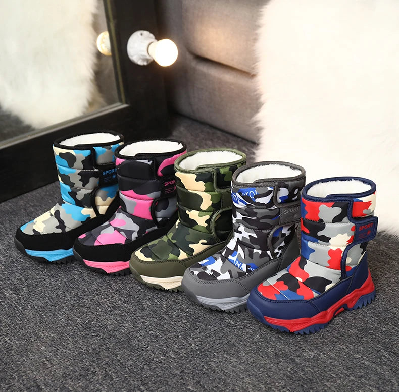 Winter Children Shoes Plush Waterproof Fabric Non-Slip Girl Shoes Rubber Sole Snow Boots Fashion Warm Outdoor Boots