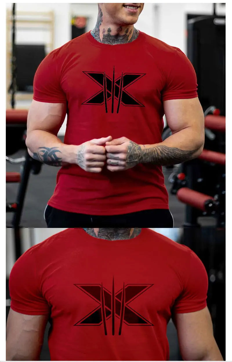 Ropa de gimnasio para hombre, camiseta de manga corta de algodón deportivo, para correr, entrenamiento, ajustada, estampada, sudadera, camisetas casuales