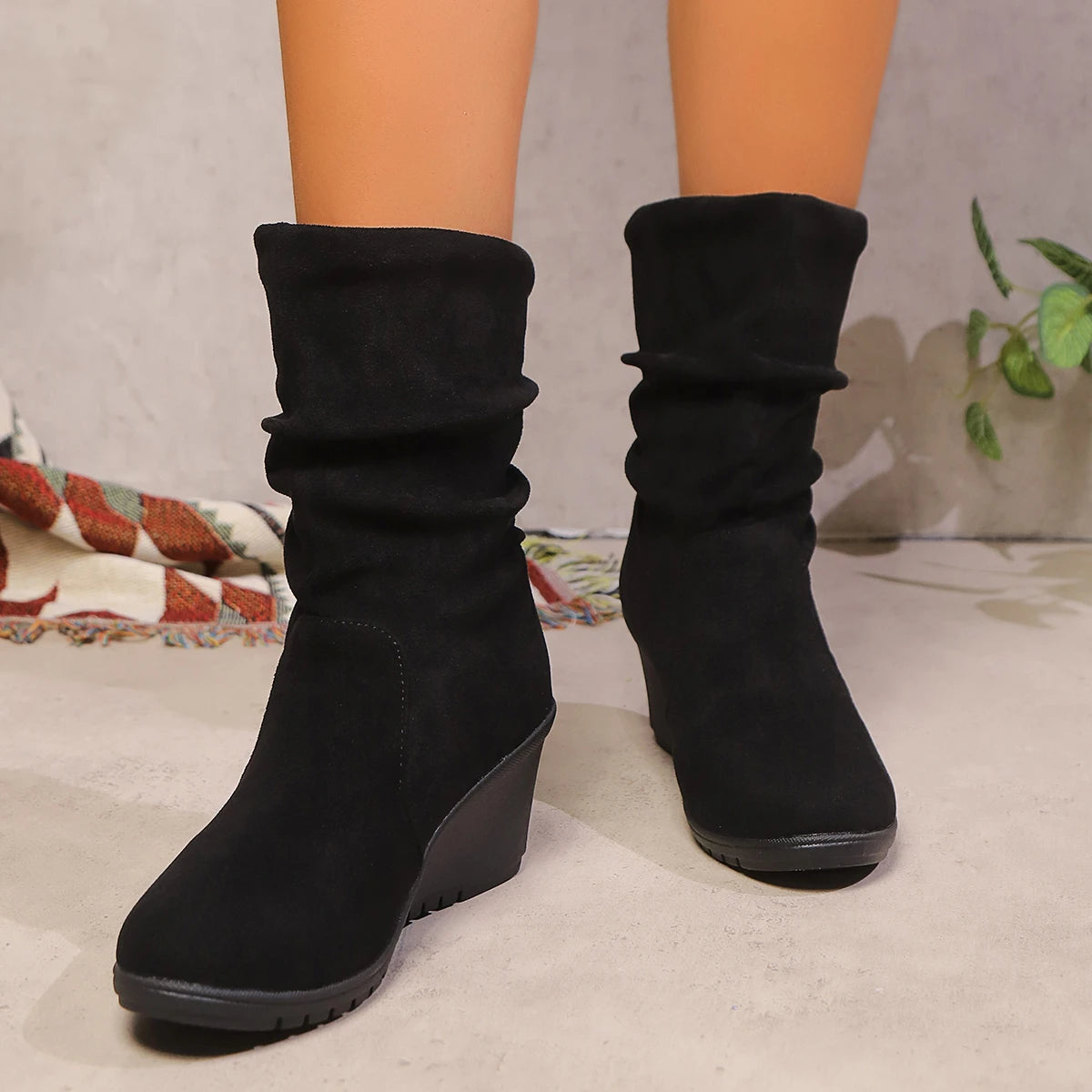 Women Wedges Boots New Winter Fashion Casual Shoes for Women Elegant High Heels Round Toe Platform Solid Color Boots Women