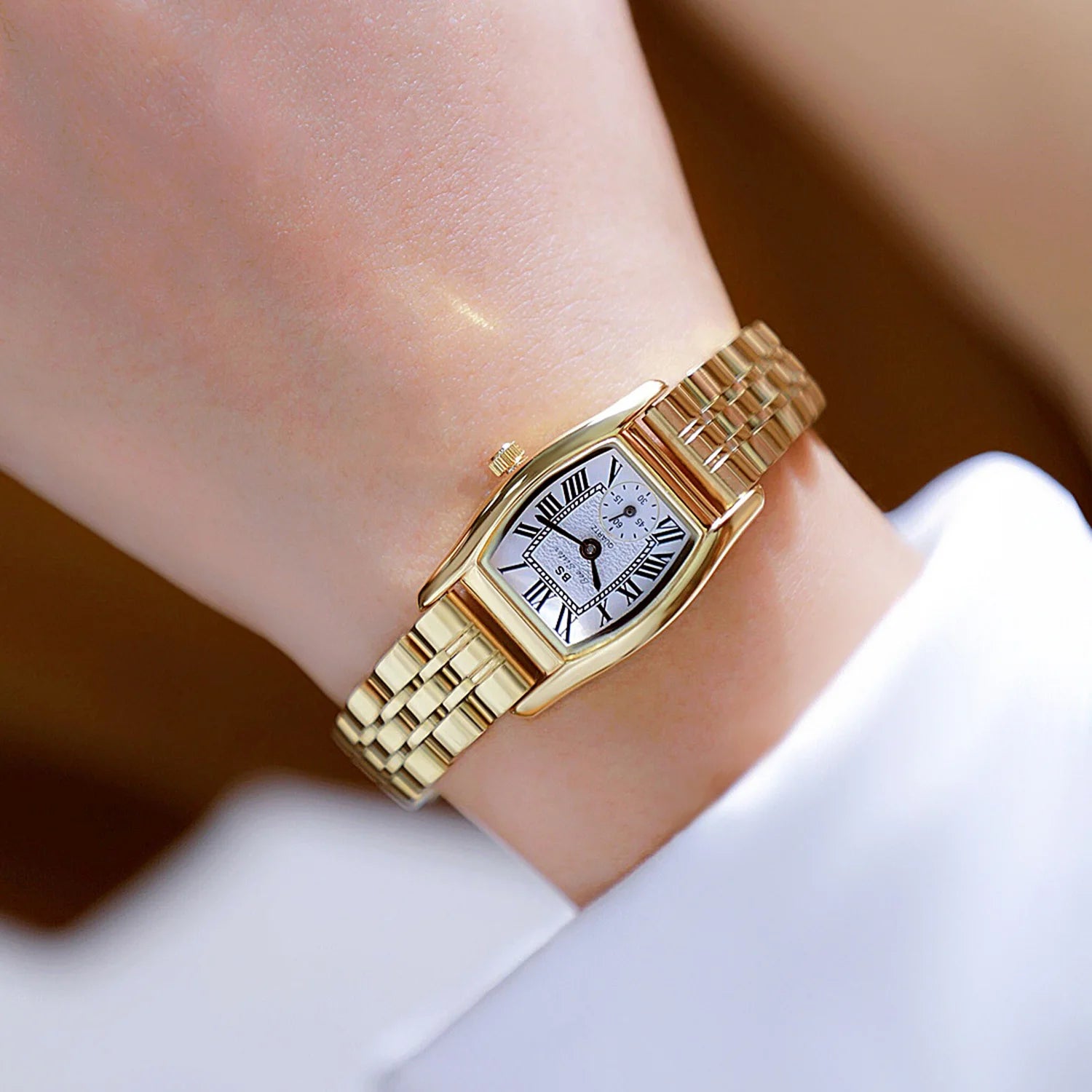 Relojes para mujer, elegante, vintage, rectangular, para dama con correa pequeña de cuero marrón, a la moda, dorado, de cuarzo, reloj de pulsera para mujer 2025